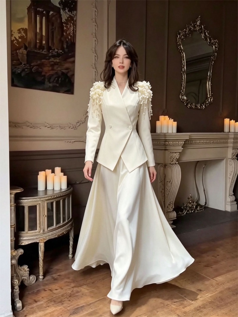 Formal Wear Gowns For Women - Beige Women Suit Skirt Set 2Pcs
