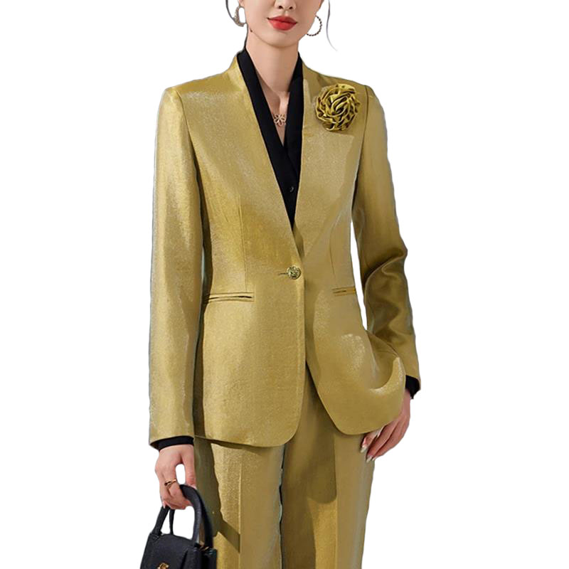 Women Formal Wear With Blazer - Women Blazer Pants Sets Gold Appliques