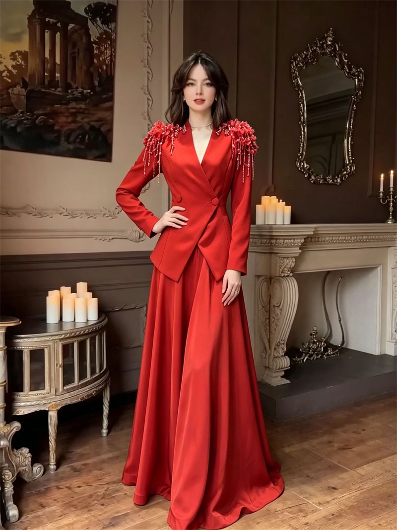 Beige Women Suit Skirt Set 2Pc - Formal Wear Gowns For Women 评论和价格