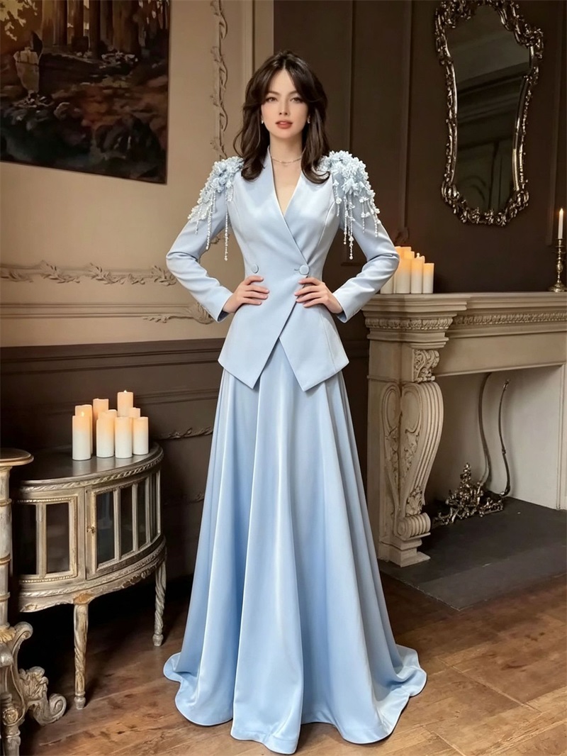 Beige Women Suit Skirt Set 2Pc - Formal Wear Gowns For Women 评论和价格