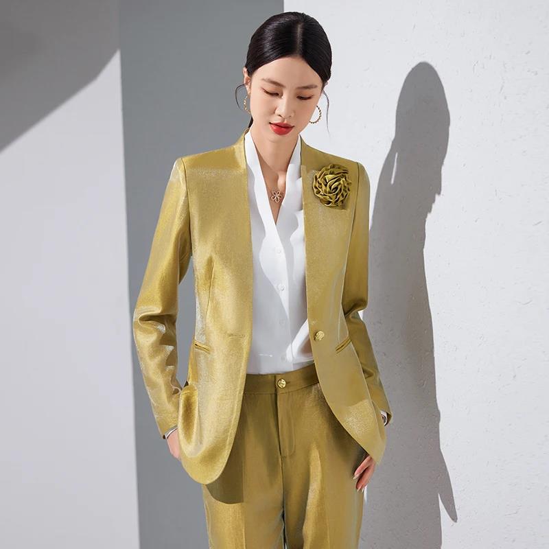Women Blazer Pants Sets Gold A - Women Formal Wear With Blazer 评论和价格