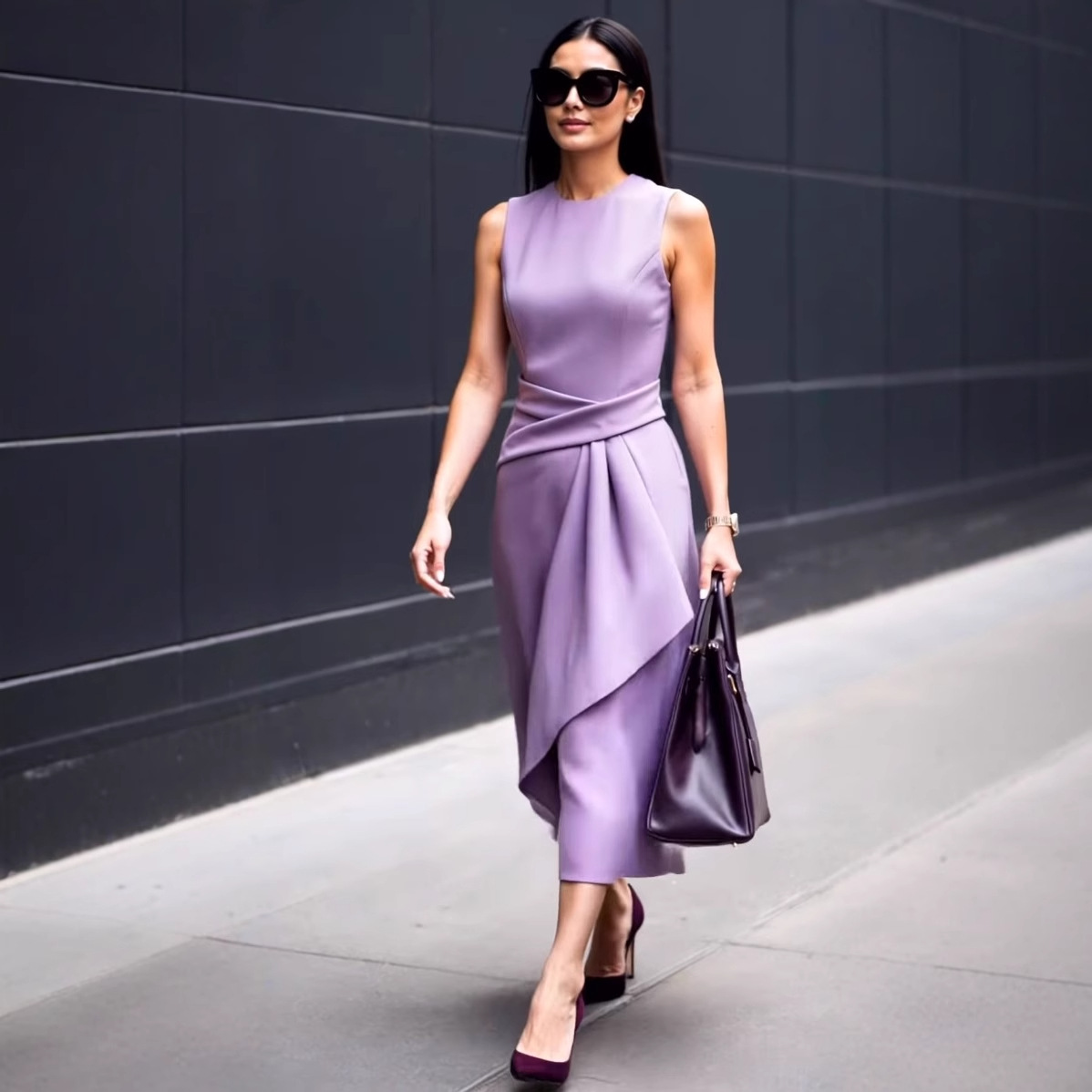 Women's Sleeveless Asymmetric  - Wrap Dress Work 评论和价格